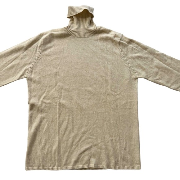 CULLEN 100% CASHMERE PALE SAND BROWN TURTLENECK LONG SLEEVE SWEATER Sz M - Picture 6 of 11